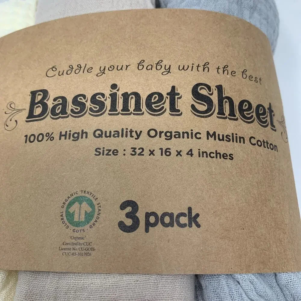 Bublo Baby Organic Muslin Cotton Bassinet Sheets 3 Pack Neutral Colors New